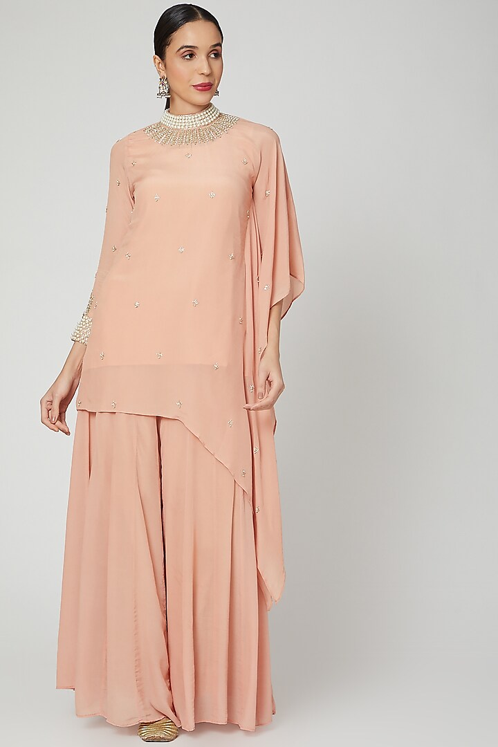 Blush Pink Embroidered Kaftan With Dhoti by Adara by Sheytal