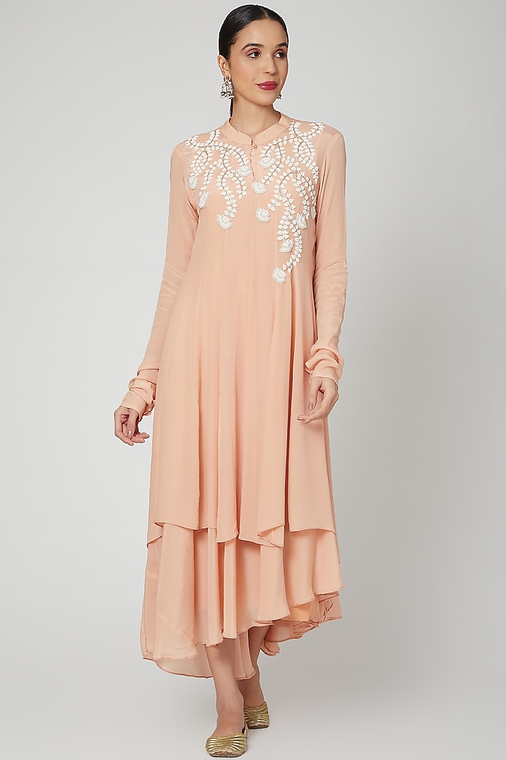 Blush Pink Embroidered Layered Kurta & Dress by Adara by Sheytal