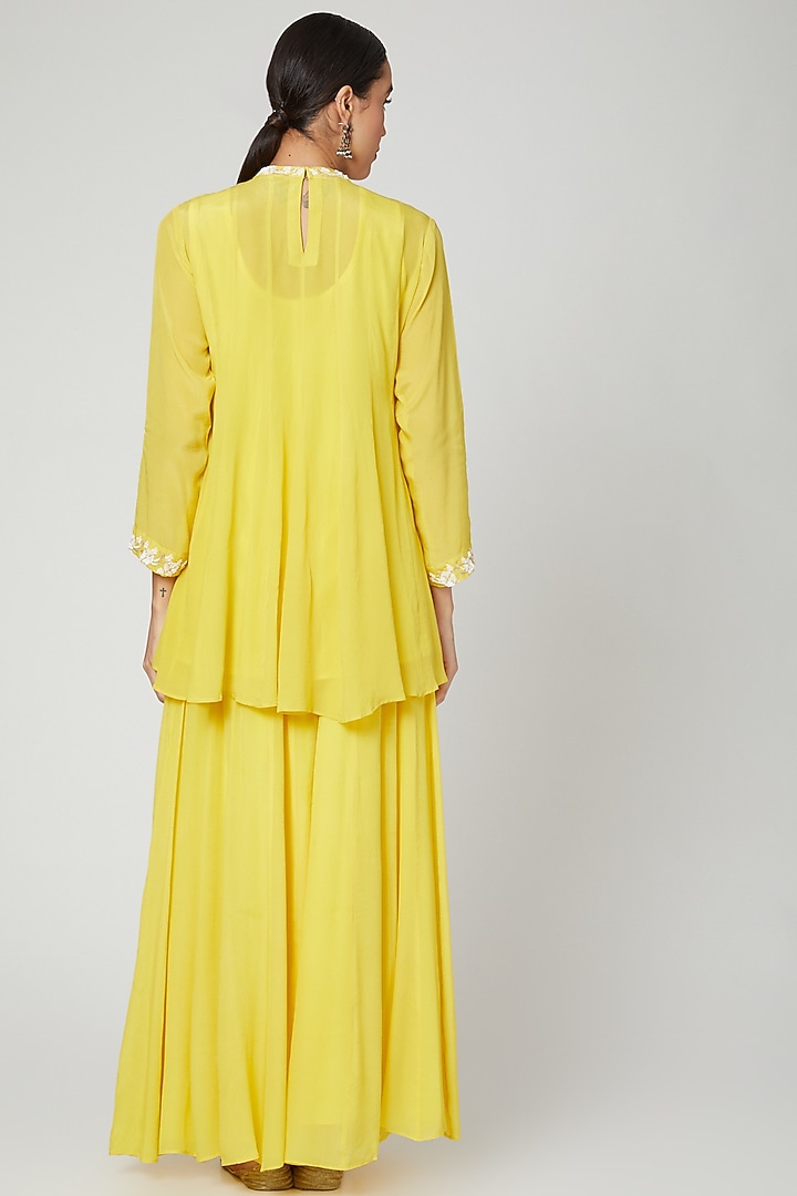 Yellow Embroidered Kalidar Kurta & Pants by Adara by Sheytal at Pernia's Pop Up Shop