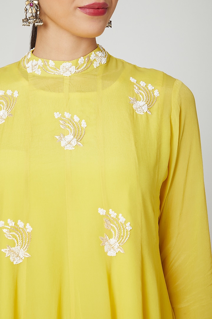 Yellow Embroidered Kalidar Kurta & Pants by Adara by Sheytal at Pernia's Pop Up Shop