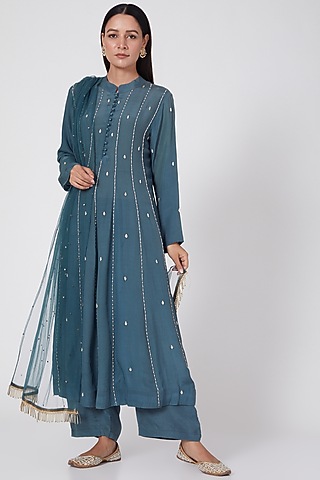 Cobalt Blue Kalidar Anarkali Set by Adara by Sheytal