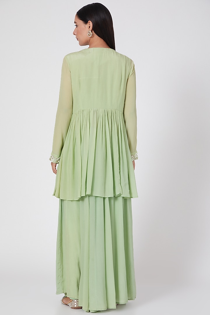 Mint Green Crepe Kalidar Palazzo Pant Set by Adara by Sheytal at Pernia's Pop Up Shop