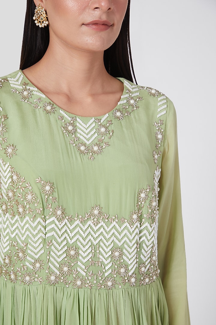 Mint Green Crepe Kalidar Palazzo Pant Set by Adara by Sheytal at Pernia's Pop Up Shop