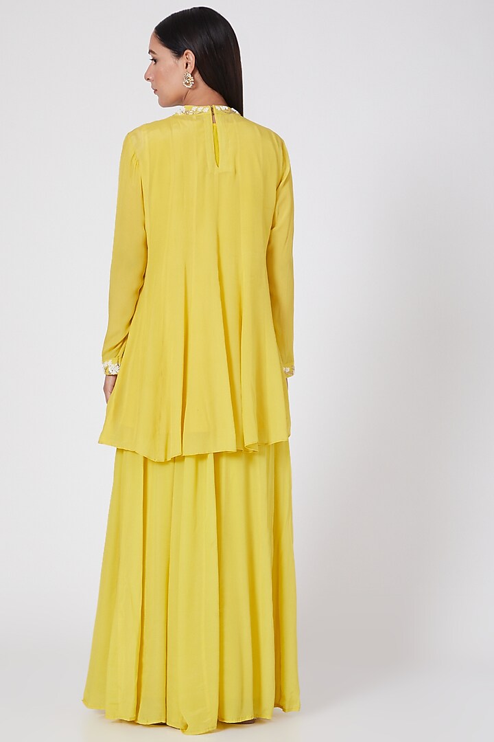 Yellow Crepe Kalidar Palazzo Pant Set by Adara by Sheytal at Pernia's Pop Up Shop