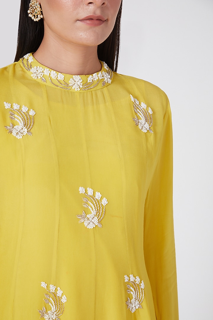 Yellow Crepe Kalidar Palazzo Pant Set by Adara by Sheytal at Pernia's Pop Up Shop