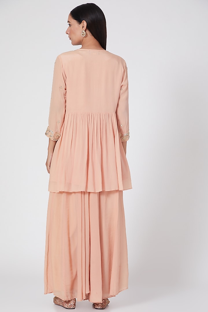 Blush Pink Kalidar Palazzo Pant Set With Jacket by Adara by Sheytal at Pernia's Pop Up Shop