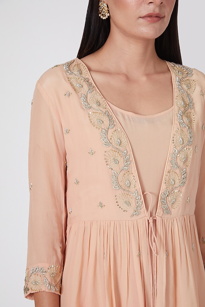 Blush Pink Kalidar Palazzo Pant Set With Jacket by Adara by Sheytal at Pernia's Pop Up Shop