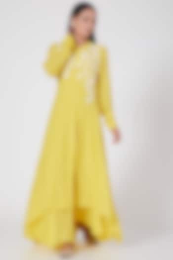 Yellow Crepe Double Layered Dress by Adara by Sheytal