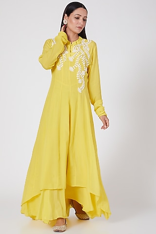 Yellow Crepe Double Layered Dress by Adara by Sheytal