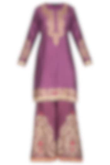 Purple Embroidered Sharara Set by Abhi Singh