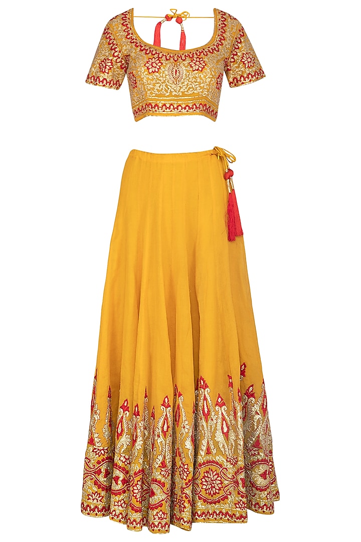 Turmeric Yellow Embroidered Lehenga Set by Abhi Singh