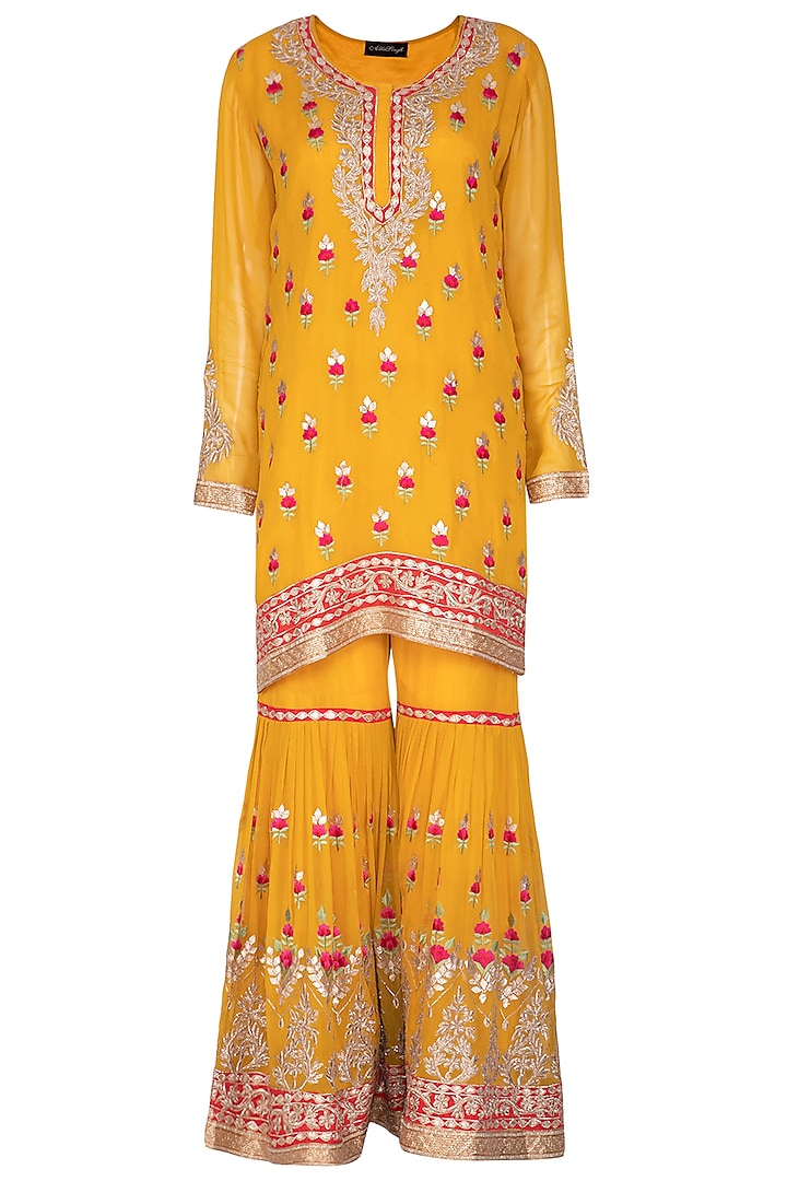 Haldi Yellow Embroidered Gharara Set by Abhi Singh