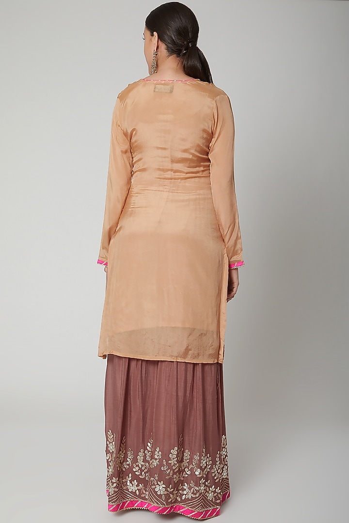 Beige & Rust Brown Embroidered Gharara Set by Abhi Singh at Pernia's Pop Up Shop