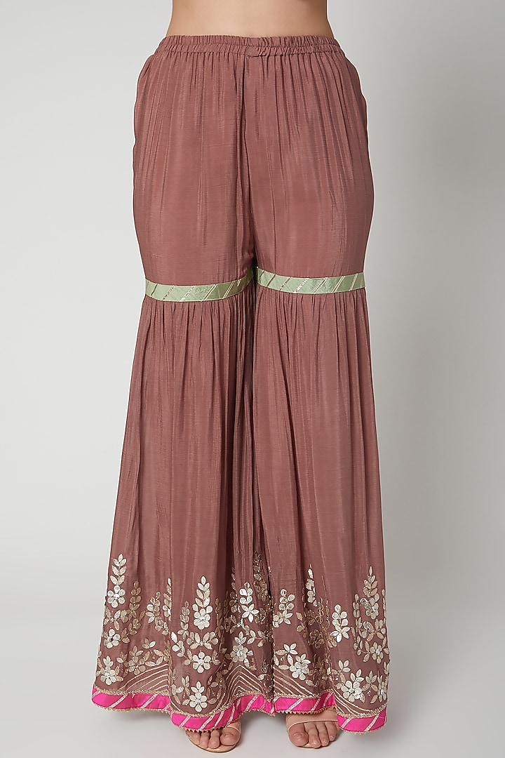 Beige & Rust Brown Embroidered Gharara Set by Abhi Singh at Pernia's Pop Up Shop
