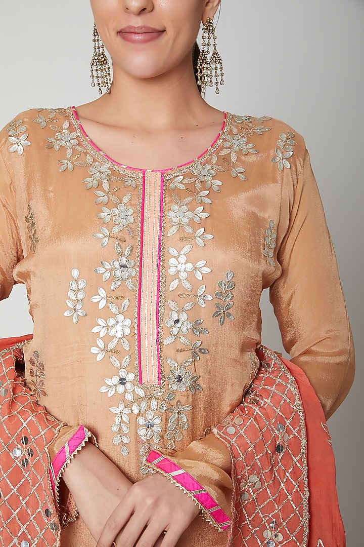 Beige & Rust Brown Embroidered Gharara Set by Abhi Singh at Pernia's Pop Up Shop