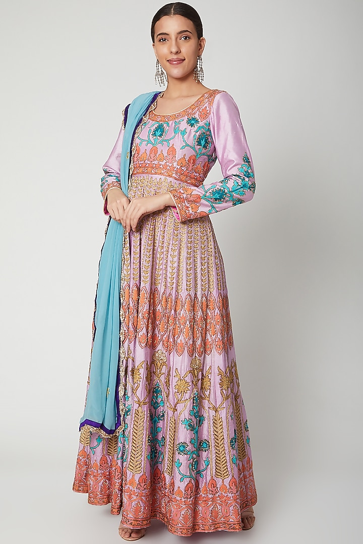Mauve Embroidered Anarkali With Dupatta by Abhi Singh