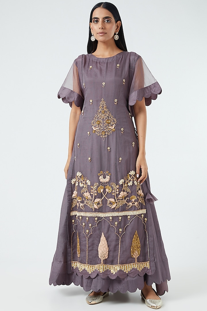 Wine Embroidered Anarkali by Abhi Singh at Pernia's Pop Up Shop