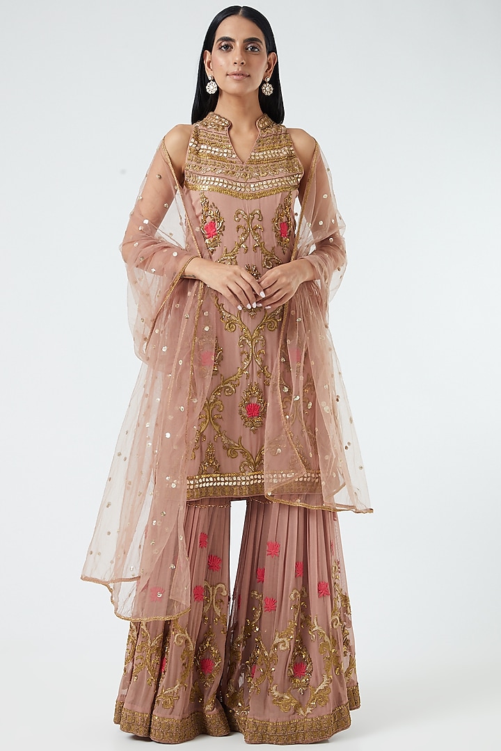 Blush Pink Embroidered Gharara Set by Abhi Singh at Pernia's Pop Up Shop