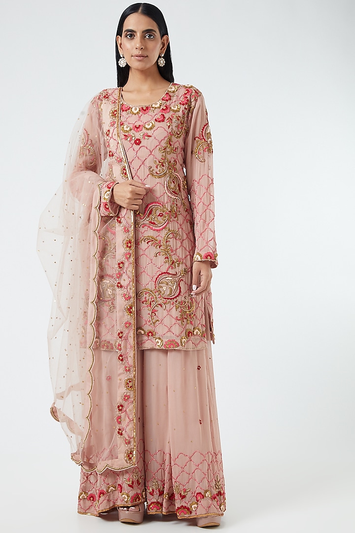 Blush Pink Hand Embroidered Sharara Set by Abhi Singh at Pernia's Pop Up Shop