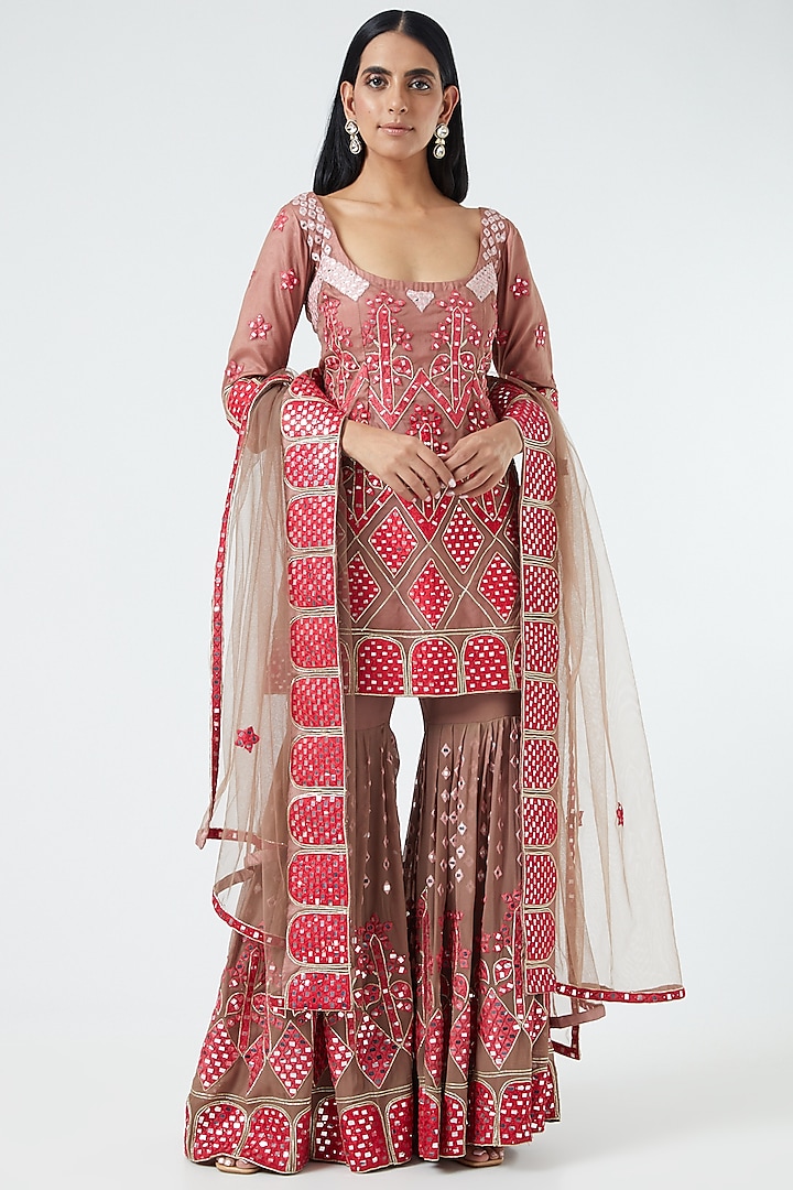 Blush Pink Gharara Set With Embroidery by Abhi Singh