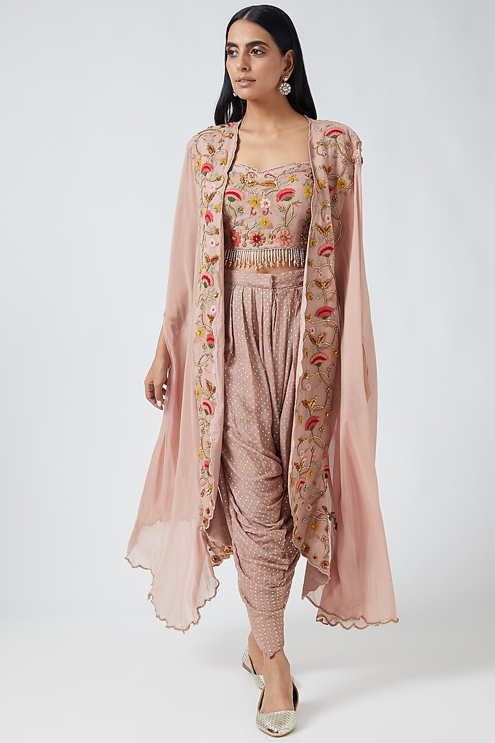 Blush Pink Embroidered Cape Set by Abhi Singh at Pernia's Pop Up Shop