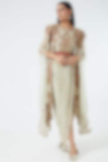 Nude Embroidered Cape Set by Abhi Singh