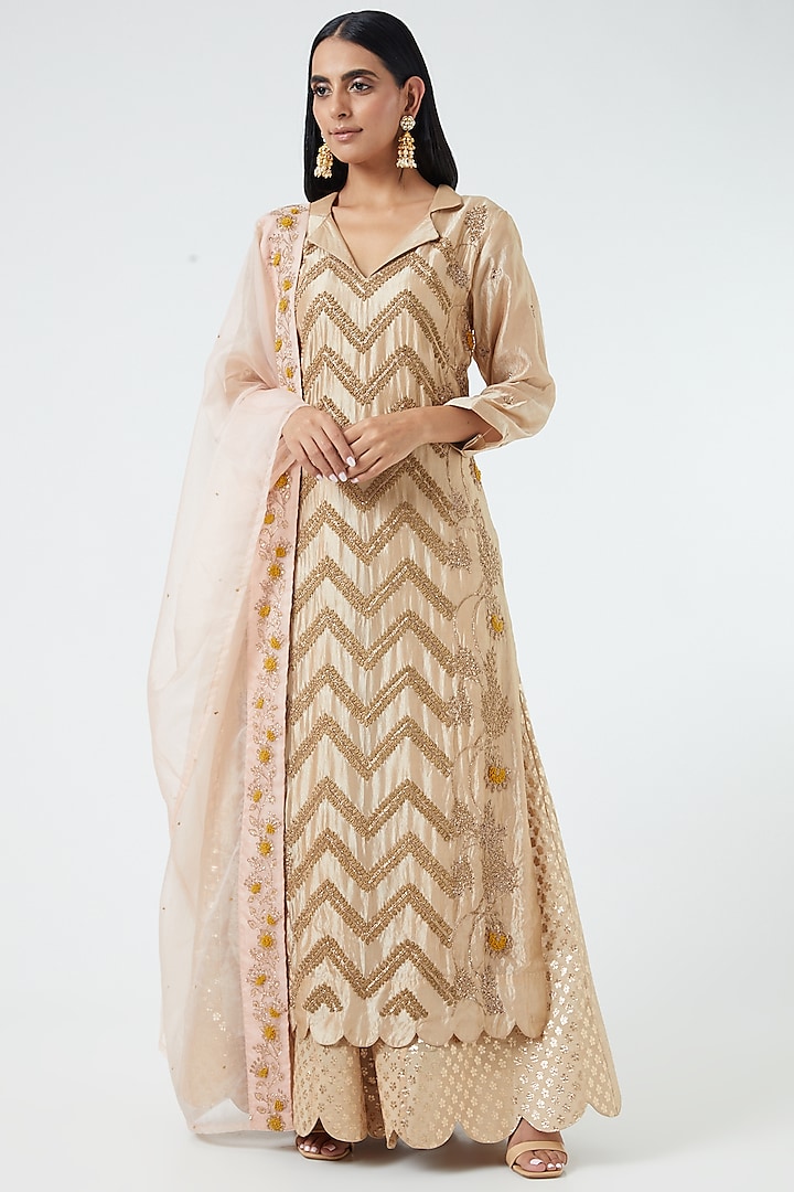 Nude Hand Embroidered Sharara Set by Abhi Singh