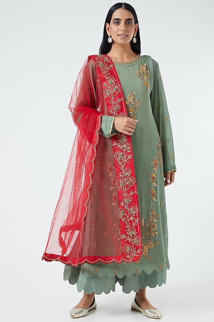 Emerald Green Embroidered Anarkali by Abhi Singh