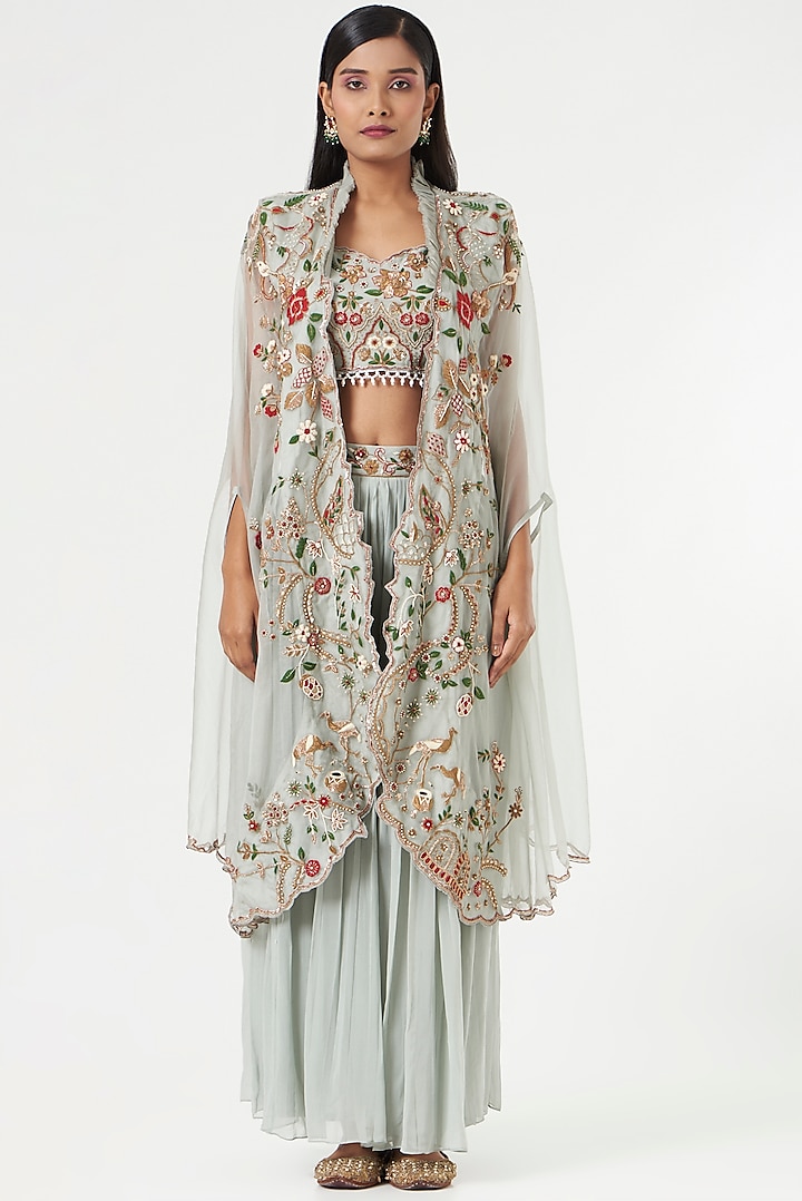 Sky Blue Embroidered Cape Set by Abhi Singh at Pernia's Pop Up Shop