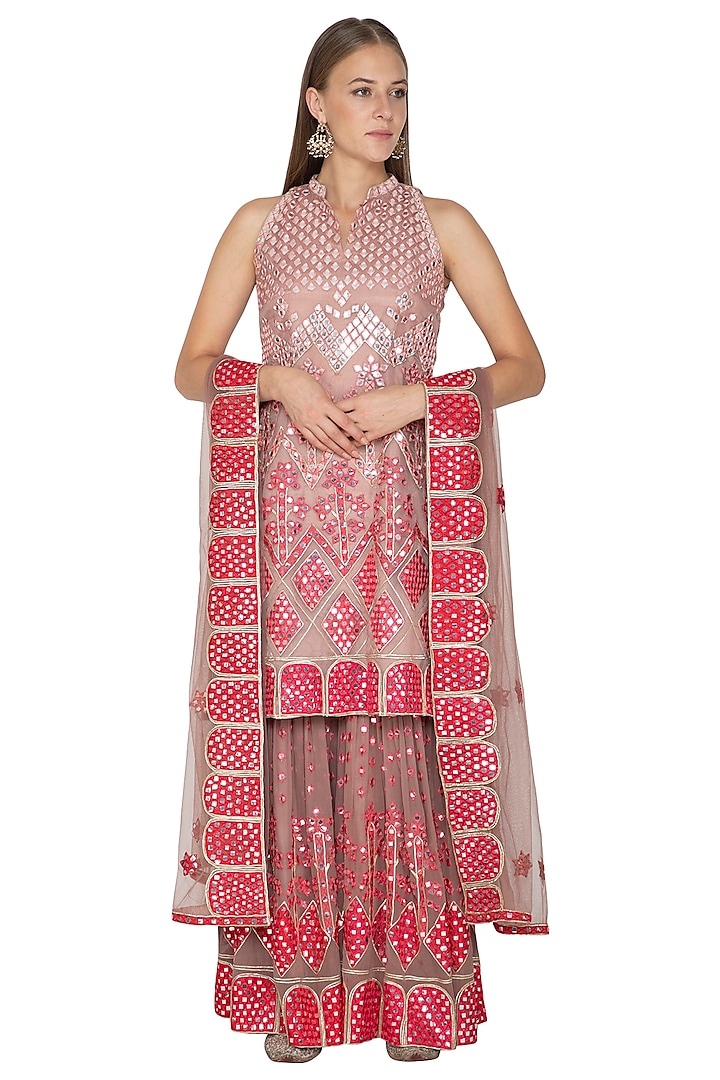 Blush Pink Embroidered Gharara Set by Abhi Singh