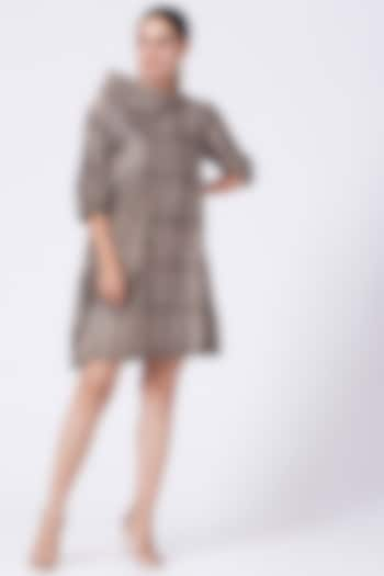 Brownish Grey Embroidered Mini Dress by ABHI SINGH MADE IN INDIA at Pernia's Pop Up Shop