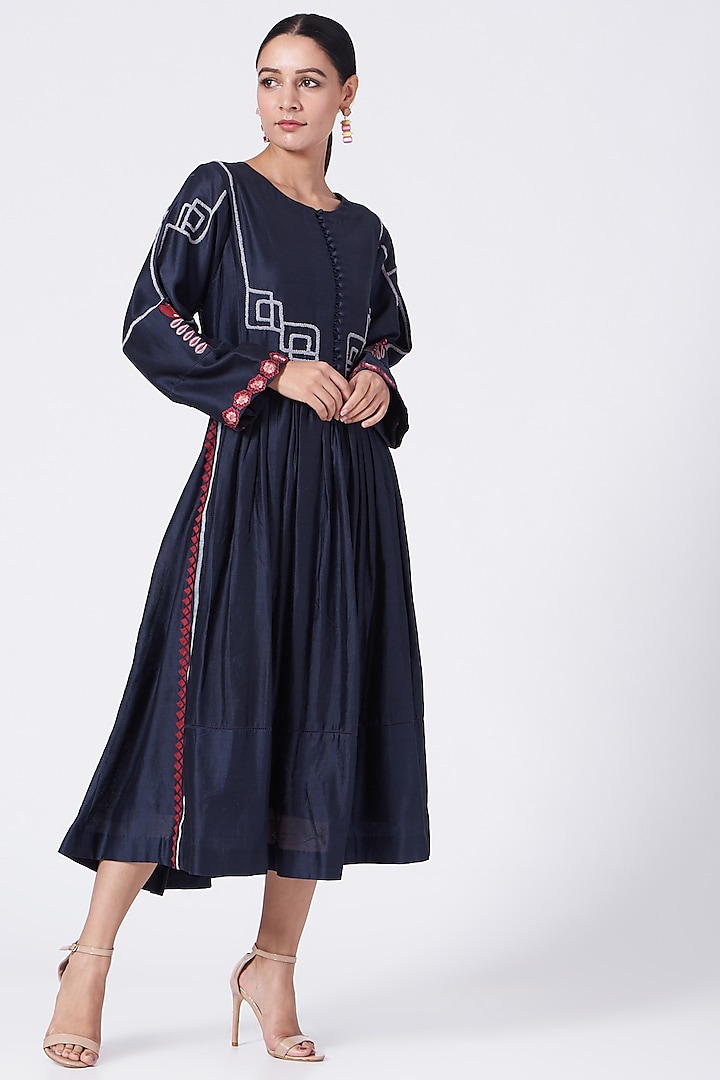 Navy Blue Silk Tunic by ABHI SINGH MADE IN INDIA