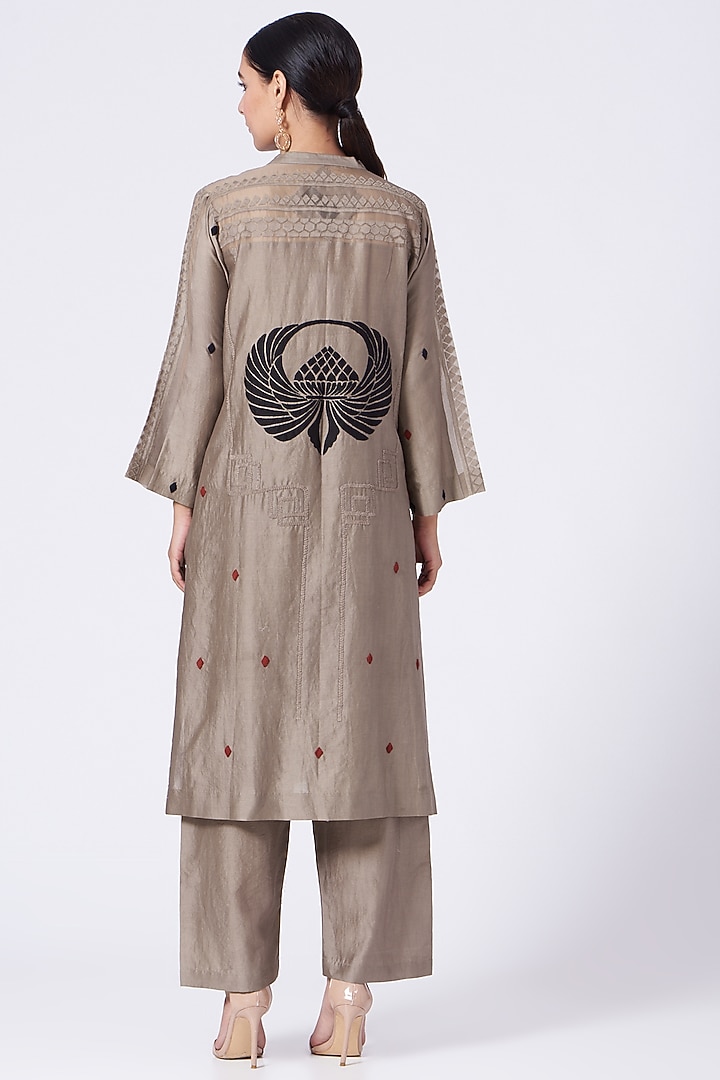 Dark Beige Floral Kurta Set by ABHI SINGH MADE IN INDIA at Pernia's Pop Up Shop