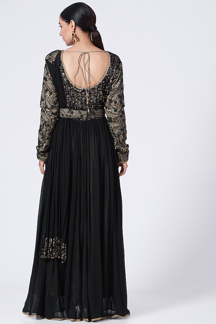Black Sequins Embroidered Wedding Anarkali by Abhi Singh at Pernia's Pop Up Shop