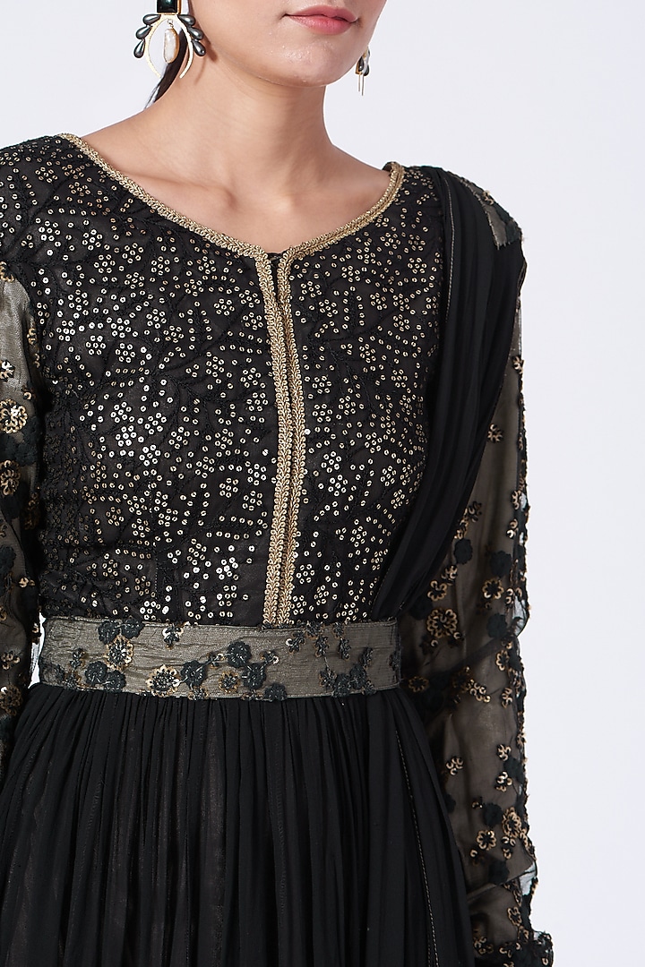 Black Sequins Embroidered Wedding Anarkali by Abhi Singh at Pernia's Pop Up Shop