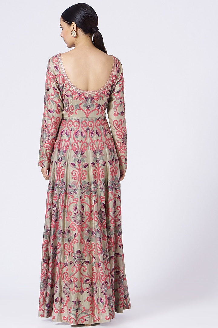 Nude Resham Embroidered Long Wedding Anarkali Set by Abhi Singh at Pernia's Pop Up Shop