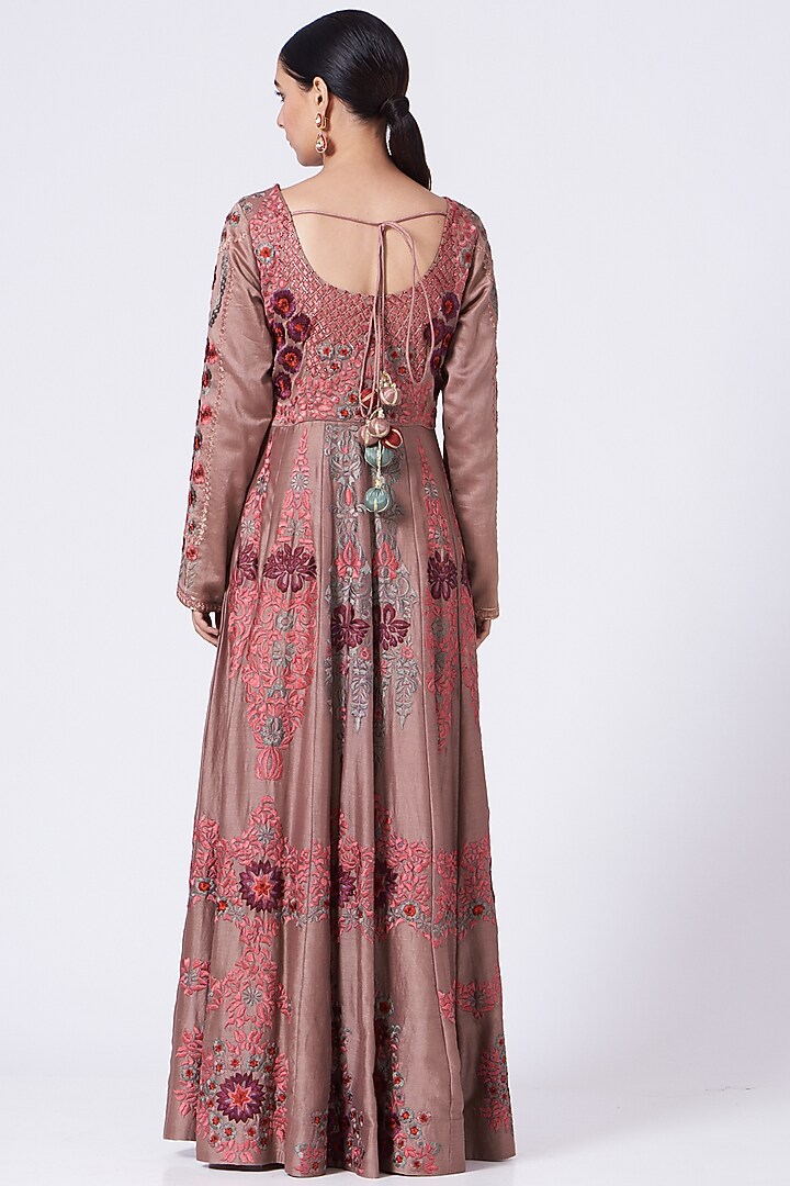 Nude Floral Motifs Embroidered Long Wedding Anarkali Set by Abhi Singh at Pernia's Pop Up Shop