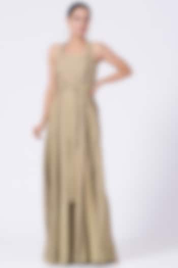 Beige Printed Maxi Dress by ABHI SINGH MADE IN INDIA