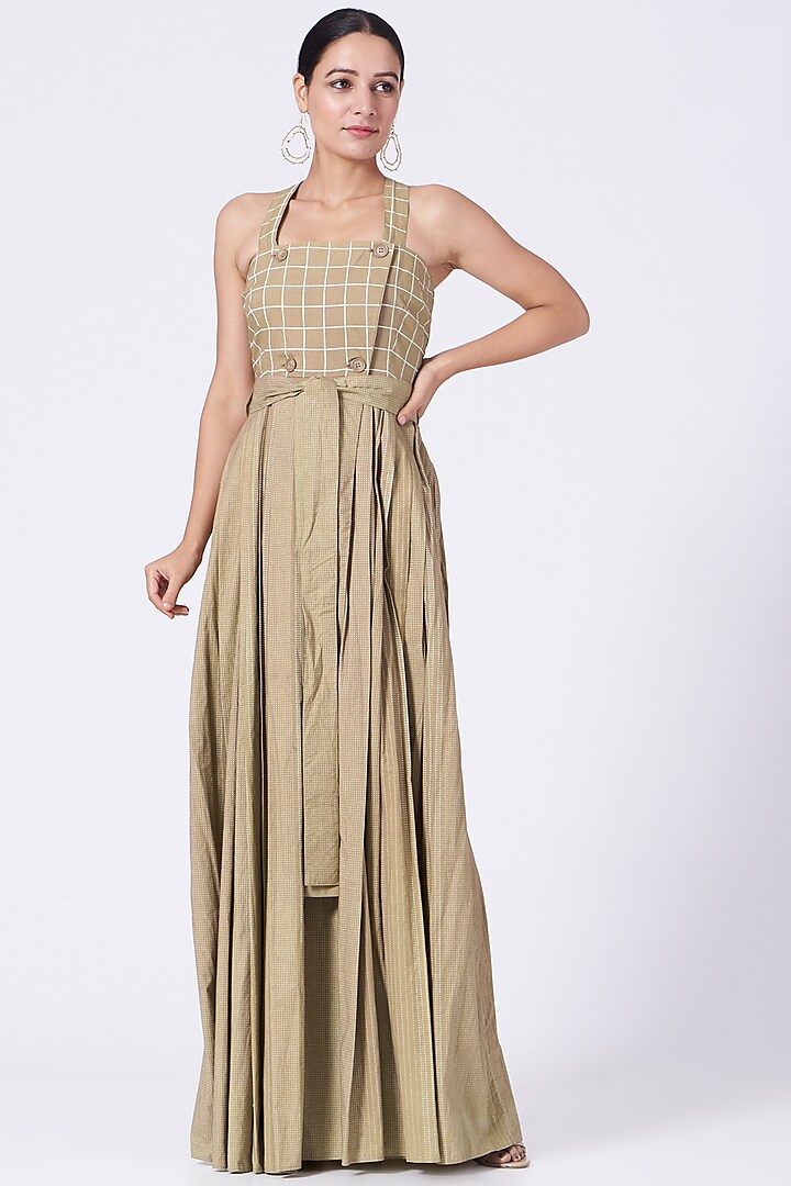 Beige Printed Maxi Dress by ABHI SINGH MADE IN INDIA