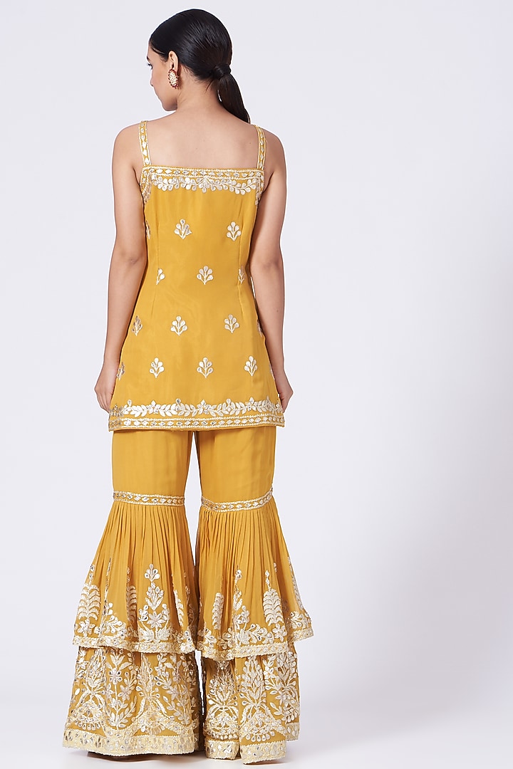 Yellow Gota Embroidered Layered Gharara Set by Abhi Singh at Pernia's Pop Up Shop