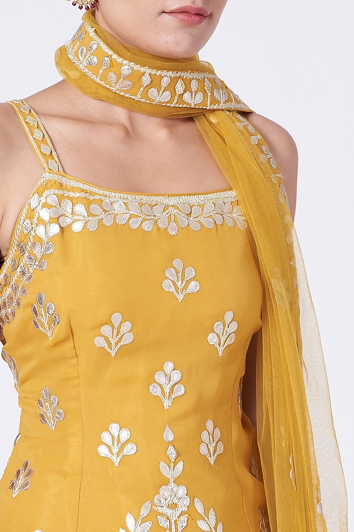 Yellow Gota Embroidered Layered Gharara Set by Abhi Singh at Pernia's Pop Up Shop