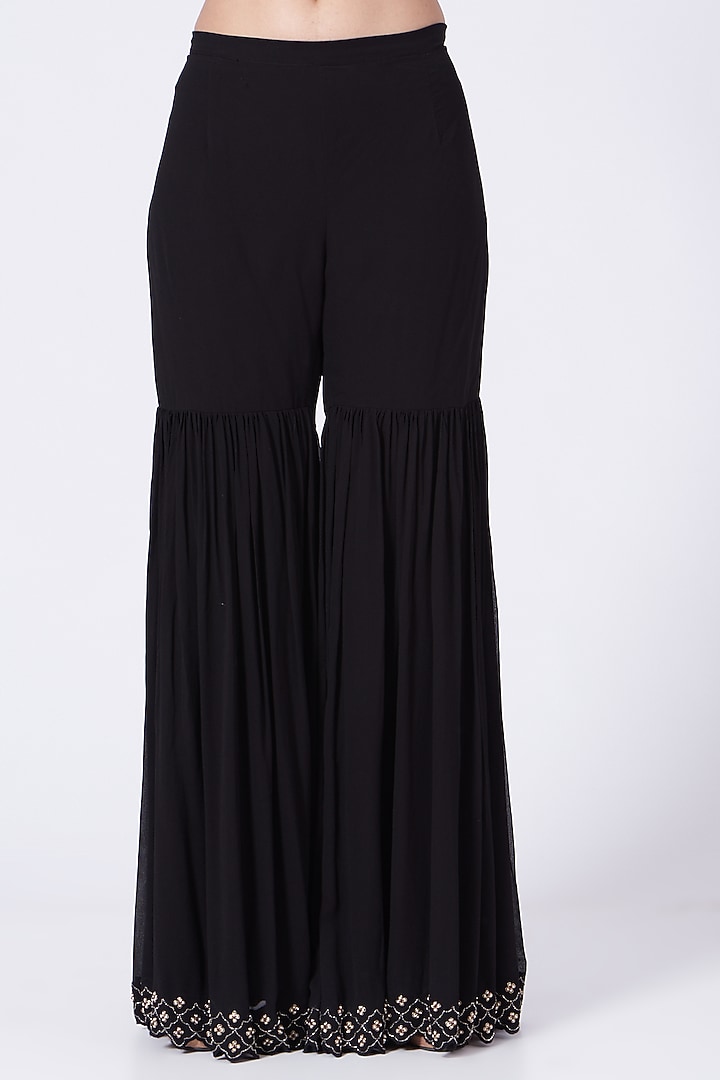 Black Hand Embroidered Pleated Gharara Set by Abhi Singh at Pernia's Pop Up Shop