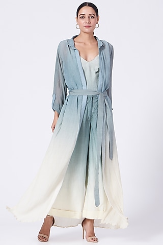 Blue Ombre Jacket Set by ABHI SINGH MADE IN INDIA