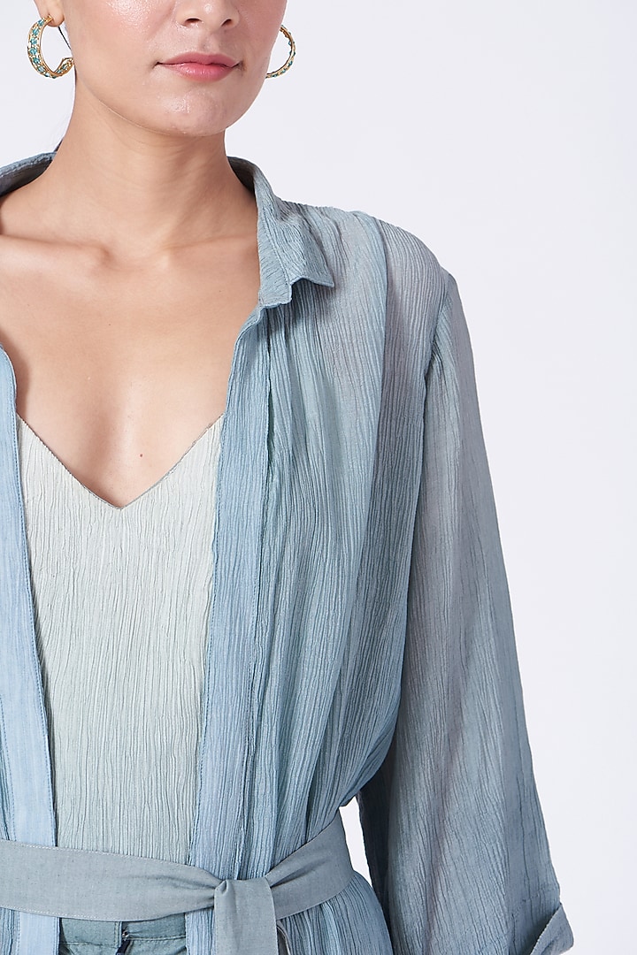 Blue Ombre Jacket Set by ABHI SINGH MADE IN INDIA at Pernia's Pop Up Shop
