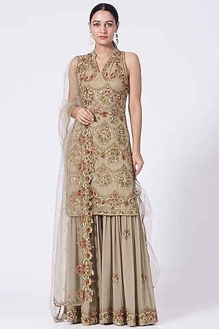 Nude Hand Embroidered Gharara Set by Abhi Singh