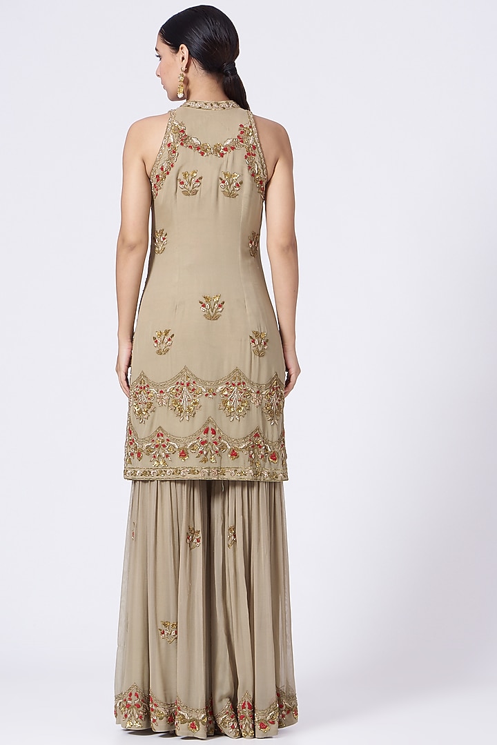 Nude Hand Embroidered Gharara Set by Abhi Singh at Pernia's Pop Up Shop