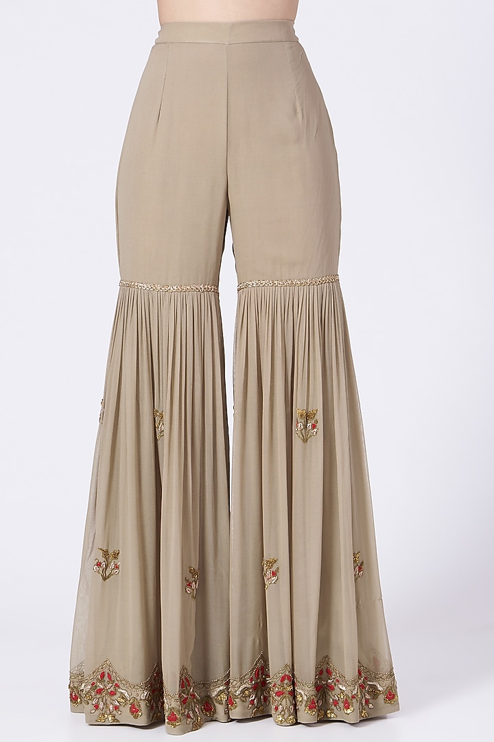 Nude Hand Embroidered Gharara Set by Abhi Singh at Pernia's Pop Up Shop