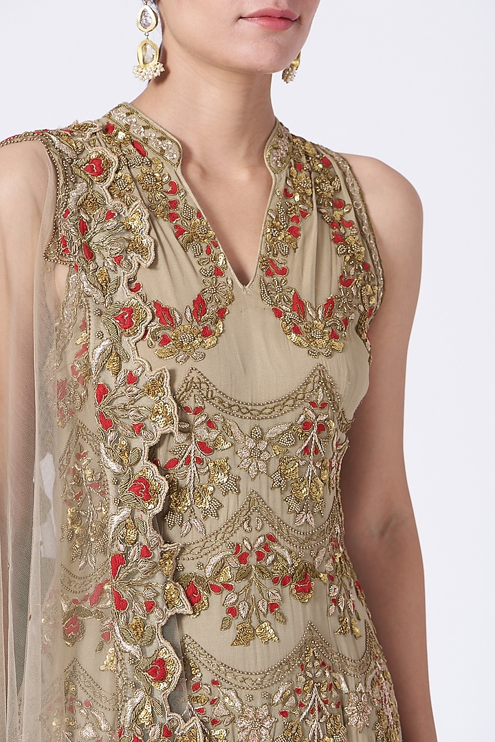 Nude Hand Embroidered Gharara Set by Abhi Singh at Pernia's Pop Up Shop