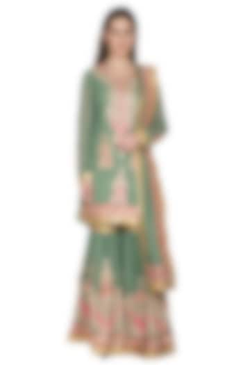 Moss Green Kurta Sharara Set by Abhi Singh at Pernia's Pop Up Shop