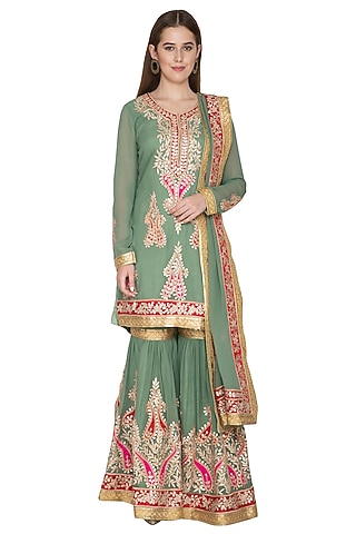 Moss Green Kurta Sharara Set by Abhi Singh